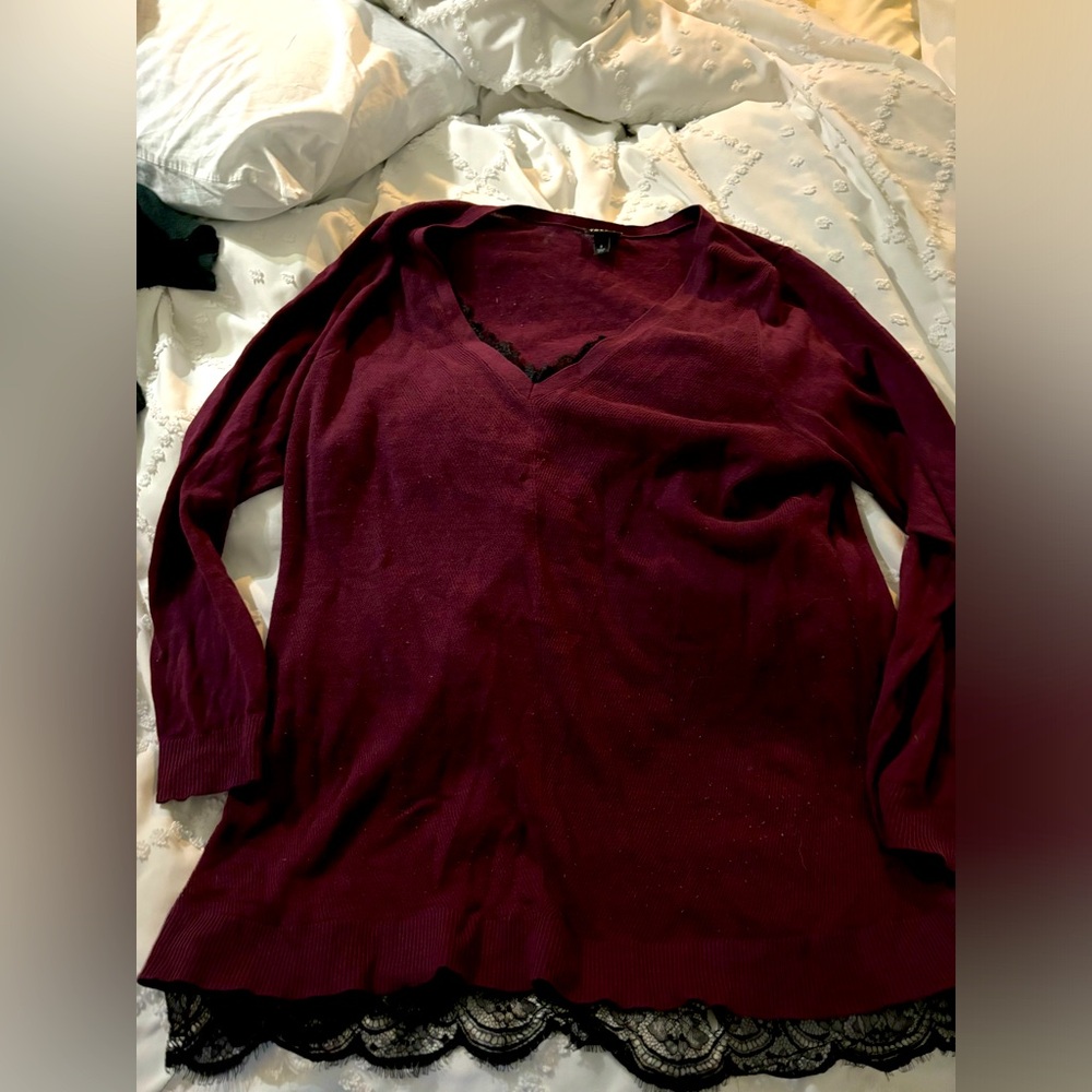 Torrid sweater. Lace trim. Purple. Size 3. SF/dog friendly home.